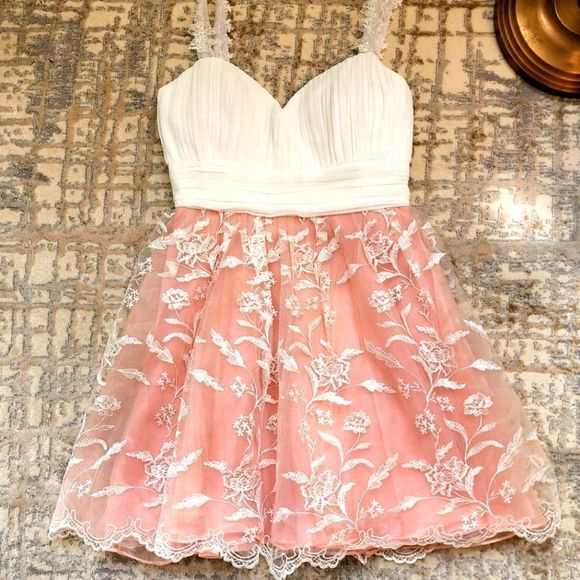 minuet pink and white lace cocktail homecoming dress - Picture 9 of 12
